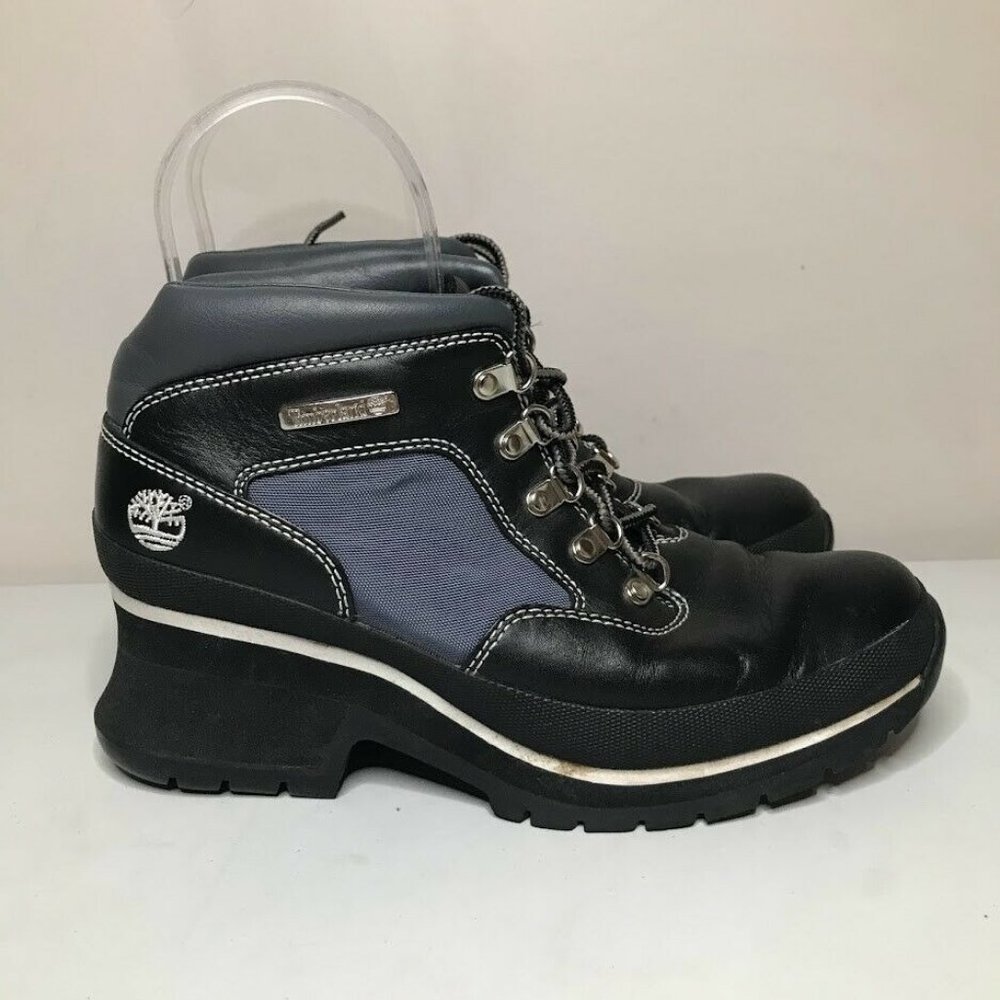 Timberland Premium Eurohiker Women's 6.5 Black Leather Heeled Lace Up Boot
